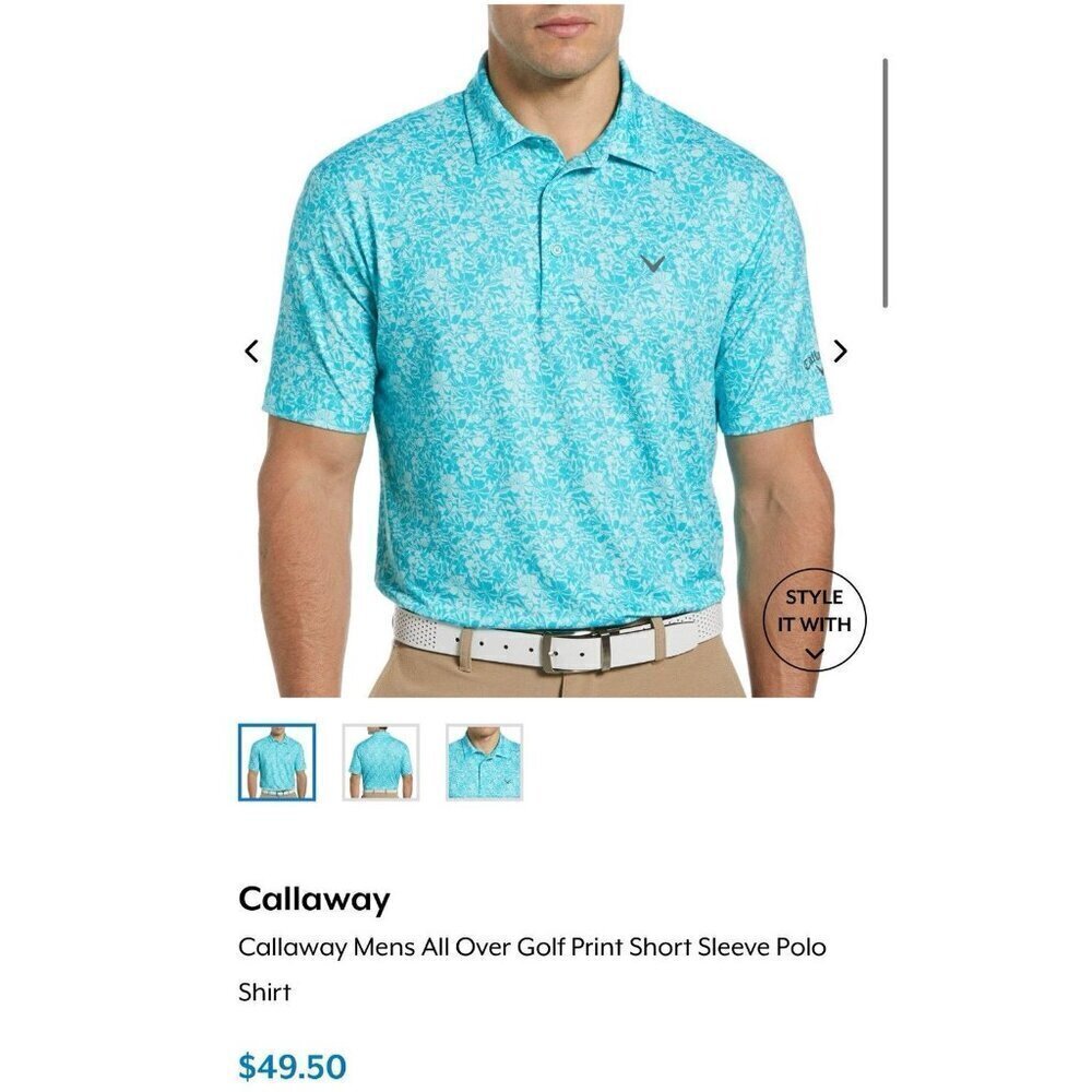 Callaway Polo Shirt Men Size XL Blue Floral Print Golf Opti Dri